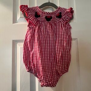 Minnie Mouse Red Gingham Baby Romper with Black Accents